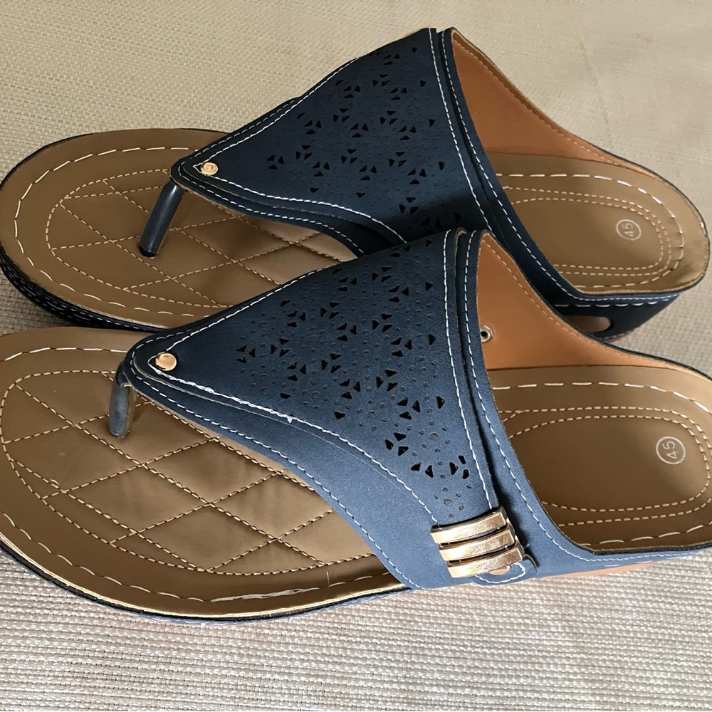 Women's Blue and Tan Sandals